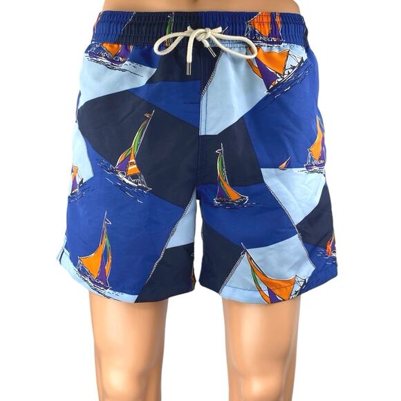 Polo Ralph Lauren Men's Blue Multicolor Sailboat Yacht Print Swim Trunk Shorts S - Picture 1 of 6